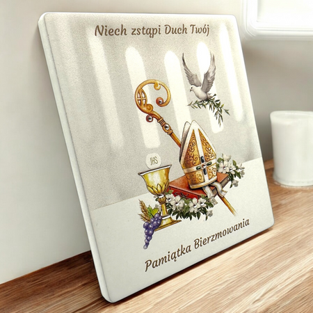 Personalizowana Pamiątka Bierzmowania Obrazek 9×11 cm „Niech zstąpi Duch Twój” | Personalizowany Prezent na Bierzmowanie od Rodziców, Babci i Chrzestnych | 