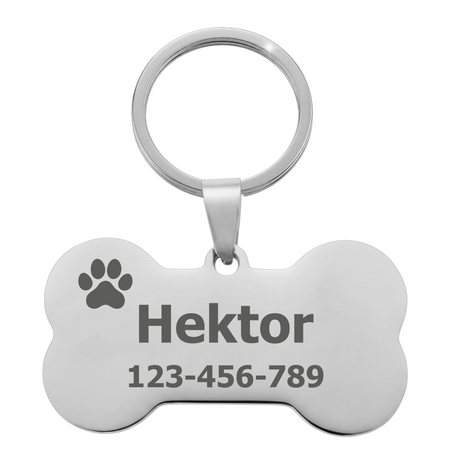 Adresówka dla psa kość srebrna stal nierdzewna personalizowana zawieszka z grawerem