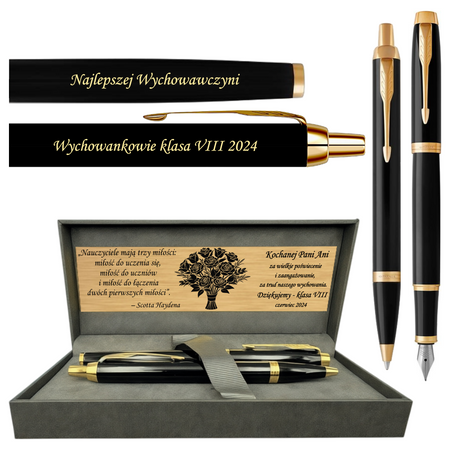 Zestaw Długopis i Pióro Wieczne Parker IM Black GT Czarny z Grawerem – Personalizowany Prezent dla Szefa, Księdza, Nauczyciela, Kolegi, Na Urodziny i Pod Choinkę