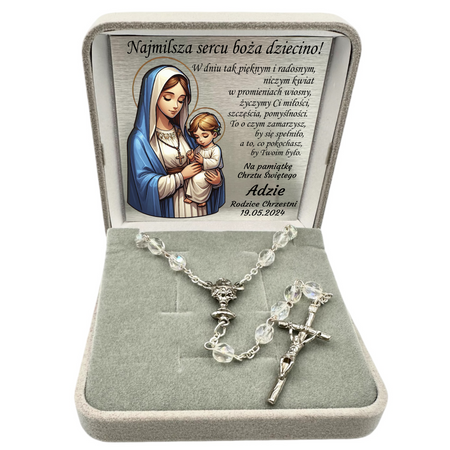 Komunijny Różaniec z Opalizującymi Kryształkami - Prezent na Chrzest, Komunię, Bierzmowanie