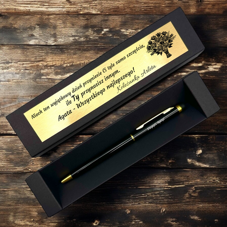 Długopis Aluminiowy Czarny Gold Touch Tip z Grawerem w Pudełku – Personalizowany Prezent dla Pracowników i Nauczycieli