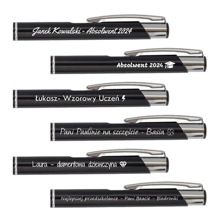 Długopis Aluminiowy Czarny z Grawerem – Personalizowany Prezent na Zakończenie Szkoły