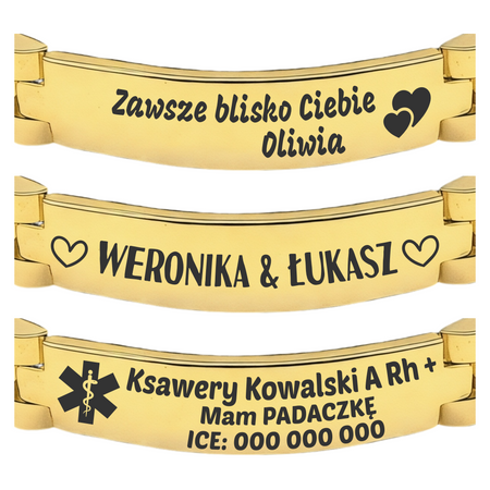 Złota Stalowa Bransoleta 20 cm z Grawerem – Luksusowy Personalizowany Prezent dla Mężczyzny, ICE, Walentynki, Dzień Ojca, Urodziny, Imieniny