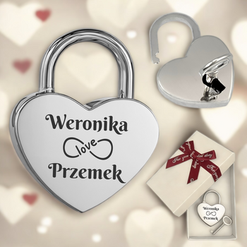 Elegancki Prezent na Walentynki, Ślub, Zaręczyny, Rocznicę - Srebrna Kłódka Miłości z Grawerem, Wyjątkowy Symbol Miłości, Przyjaźni i Wdzięczności
