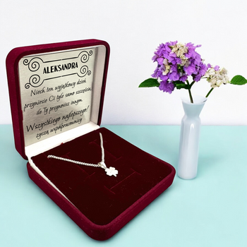 Srebrny Naszyjnik 925 Koniczynka – Łańcuszek Pancerka z Grawerem, Prezent dla Kobiety