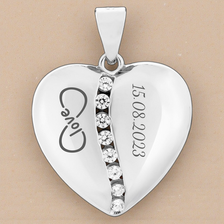 Elegancka Zawieszka Serce Srebro 925 Rodowane z Cyrkoniami i Grawerem Gratis