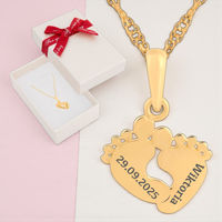 Wisiorek stópki pr. 585 + Łańcuszek pancerka 50 cm pr. 585 + Pudełko z kokardką