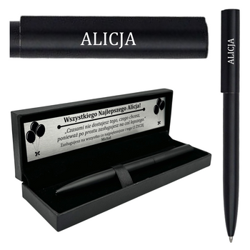 Personalizowany Długopis Aluminiowy Czarny w Pudełku – Prezent z Grawerem i Dedykacją na Okoliczności Biznesowe i Szkolne