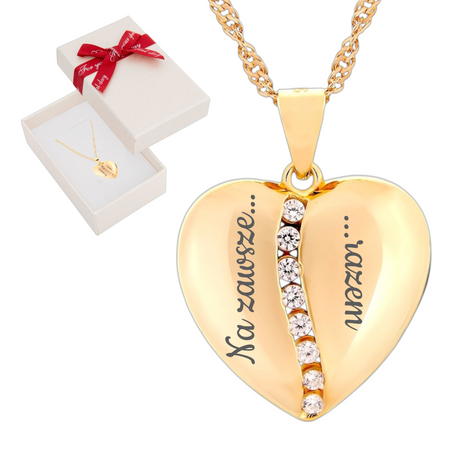 Elegancki naszyjnik serce srebro 925 pozłacane 24K z grawerem na obu połówkach