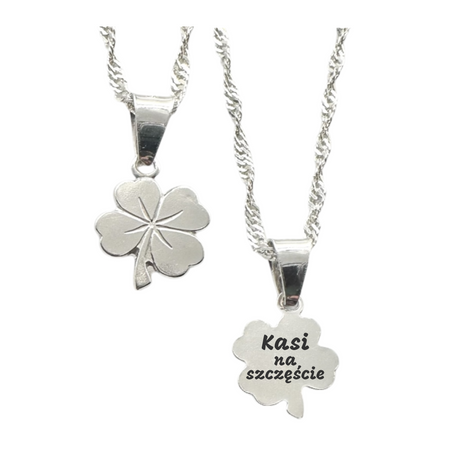 Srebrny Naszyjnik 925 z Koniczynką – Łańcuszek Singapur, Personalizowany Upominek z Grawerem