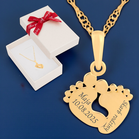 Złoty naszyjnik stópki na łańcuszku Singapur 45 cm w pudełku prezentowym