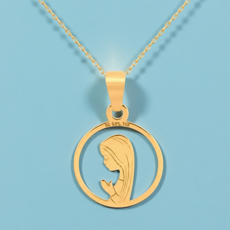 Złoty Medalik z Matką Boską Fatimską w okręgu z Łańcuszkiem Ankier próby 585 – Prezent na Chrzest, Komunię i Bierzmowanie