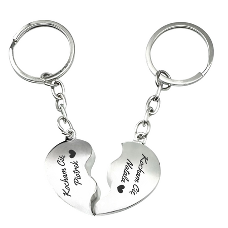 Para breloków dla par – Połówki Serca z Personalizowanym Grawerem GRATIS w Eleganckim Pudełku, Prezent na Walentynki, Rocznicę lub Ślub