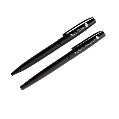 Elegancki Zestaw Piśmienniczy Czarny – Długopis i Pióro Kulkowe w Pudełku z Grawerem i Dedykacją