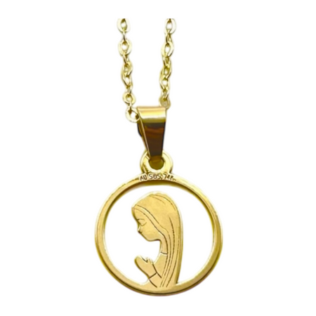 Złoty Medalik 585 z Matką Boską Fatimską w Okręgu – Łańcuszek Ankier w Pudełku z Dedykacją
