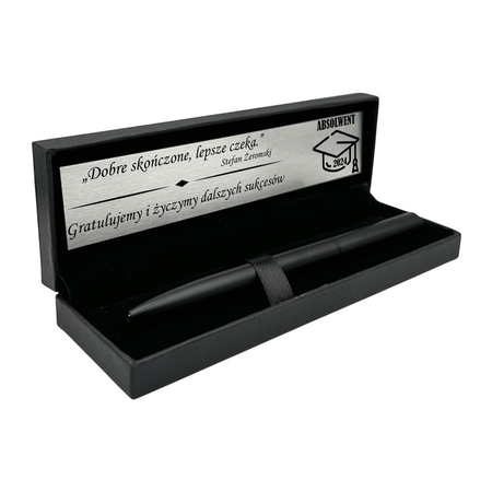 Długopis aluminiowy czarny w otwieranym pudełku Grawer i Dedykacja GRATIS Upominek dla Pracowników, dla Uczniów, dla Absolwentów, dla Nauczycieli Prezent na Urodziny, Imieniny dla Szefa i Nauczyciela