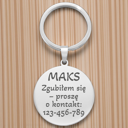 Przywieszka adresówka dla psa w kształcie koła z grawerem, stal nierdzewna