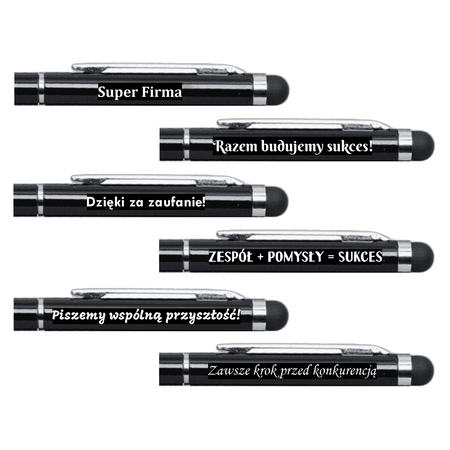 Czarny długopis aluminiowy Touch Tip z grawerem - Personalizowany gadżet firmowy