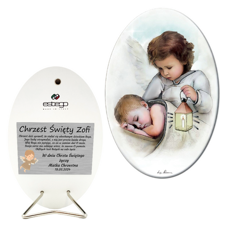Obrazek malowany na drewnie Twój Anioł Stróż 10×15 cm Dedykacja Prezent na Chrzest