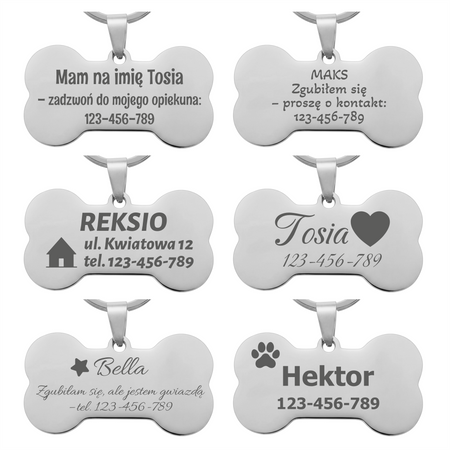 Adresówka dla psa kość srebrna stal nierdzewna personalizowana zawieszka z grawerem