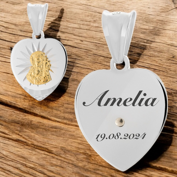 Personalizowany Medalik Srebrny ze Złoceniem – Matka Boska Częstochowska, Prezent Sakramentalny