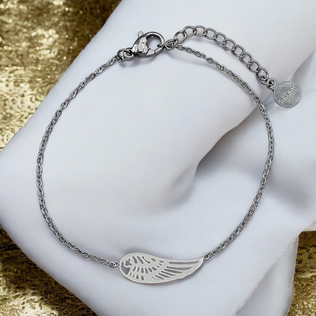 Bransoletka Skrzydło ze Stali Szlachetnej 316L w Kolorze Srebrnym – Personalizowany Prezent w Pudełku z Dedykacją