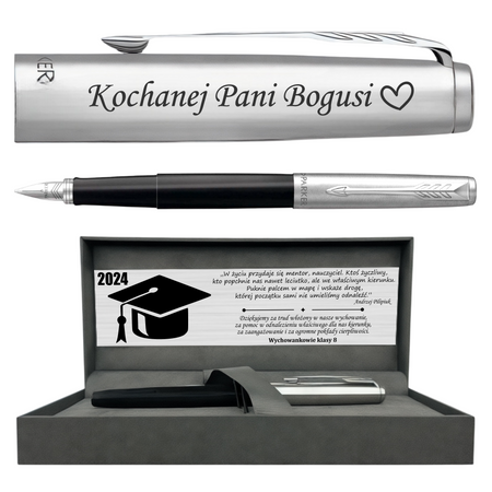 Personalizowane Pióro Wieczne Parker Jotter CT Czarne z Grawerem i Dedykacją na Tabliczce – Idealny Prezent dla Nauczyciela, Promotora i Absolwenta