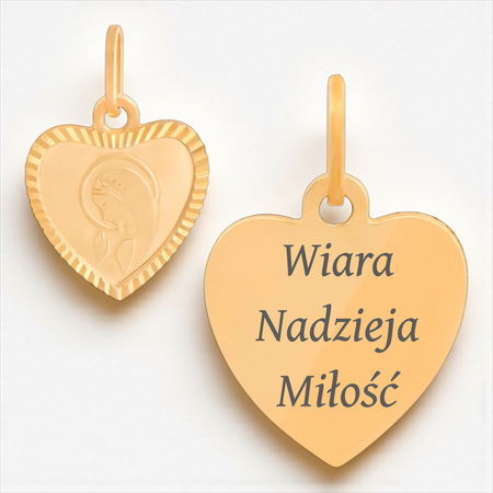 Medalik serce z Matką Boską Fatimską złoto 585, 0,95 g + grawer gratis