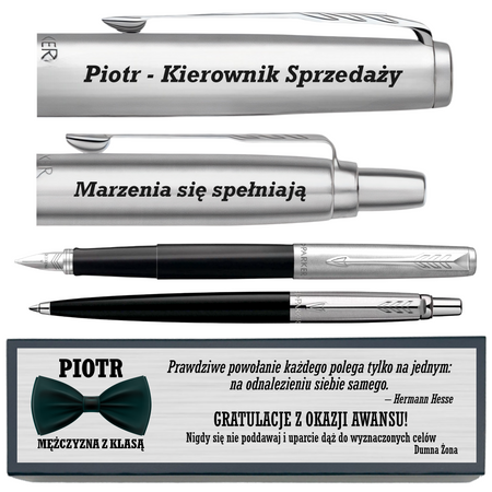 Personalizowany Zestaw Długopis i Pióro Wieczne Parker Jotter Specjal 60 Czarny z Grawerem i Dedykacją – Prezent
