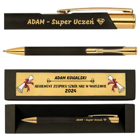 Długopis z Grawerem Czarno-Złoty – Prezent Biznesowy w Pudełku z Dedykacją