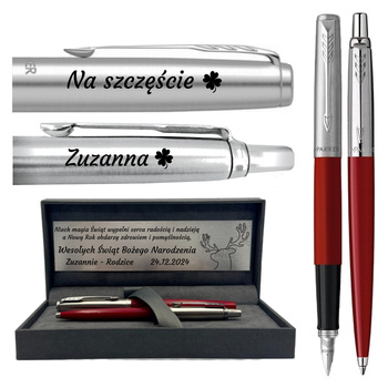 Zestaw Parker Jotter Czerwony z Grawerem – Personalizowany Upominek w Luksusowym Pudełku z Tabliczką Dedykacyjną na Jubileusz, Urodziny, na Święta