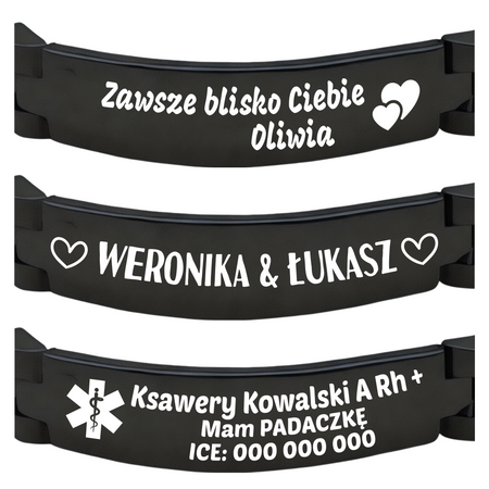 Czarna Stalowa Bransoleta 20 cm z Grawerem – Unikatowy Personalizowany Prezent dla Mężczyzny, ICE, Walentynki, Dzień Ojca, Urodziny, Imieniny 