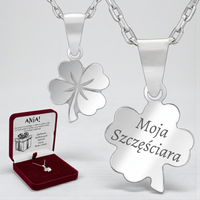 Wisiorek Koniczynka pr. 925 + Łańcuszek Ankier pr. 925 + Grawer + Pudełko welurowe z dedykacją