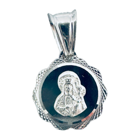 Srebrny medalik z grawerem Matka Boska Częstochowska Prezent na Chrzest, na Komunię, na Bierzmowanie