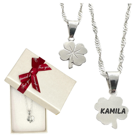 Srebrny Naszyjnik 925 z Koniczynką – Łańcuszek Singapur, Personalizowany Upominek z Grawerem