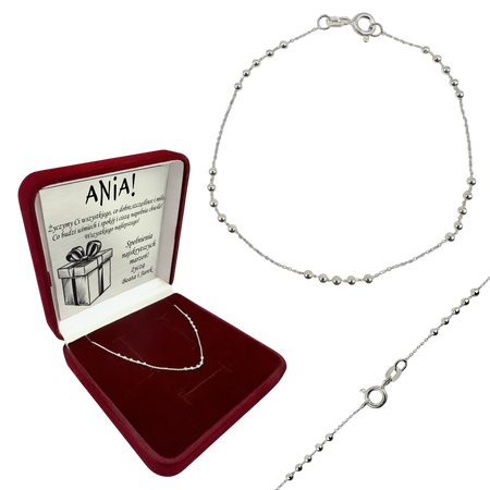 Srebrna Bransoletka 925 Ankier – Z Kulkami w Pudełku z Dedykacją