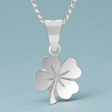 Srebrny naszyjnik koniczynka 925 z grawerem – łańcuszek pancerka + pudełko z dedykacją