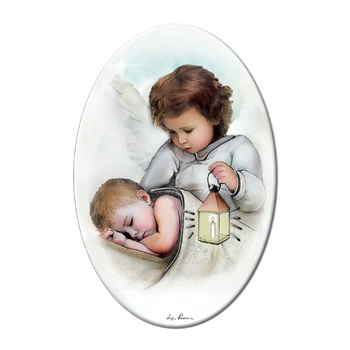 Obrazek malowany na drewnie Twój Anioł Stróż 10×15 cm Prezent na Chrzest