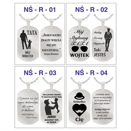 Nieśmiertelnik ze stali szlachetnej srebrny z łańcuszkiem 60 cm GRAWER GRATIS