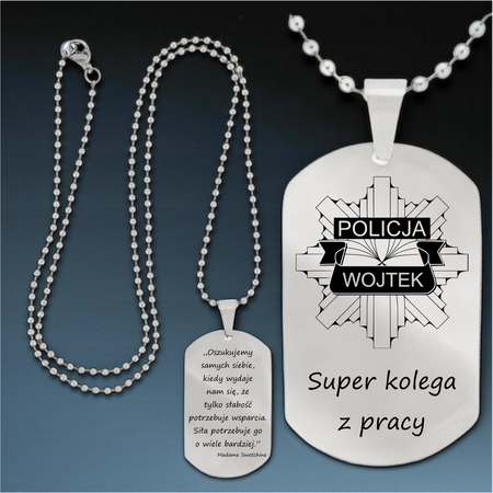 Nieśmiertelnik ze stali szlachetnej srebrny z łańcuszkiem 60 cm GRAWER GRATIS