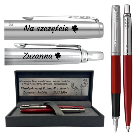 Zestaw Parker Jotter Czerwony z Grawerem – Personalizowany Upominek w Luksusowym Pudełku z Tabliczką Dedykacyjną na Jubileusz, Urodziny, na Święta