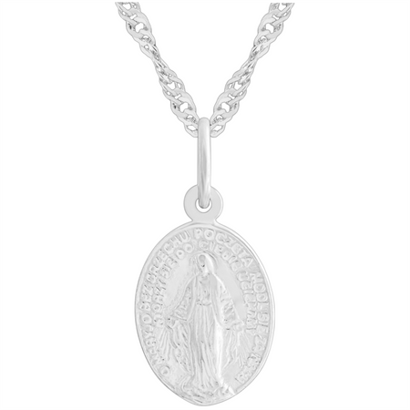 Prezent religijny: medalik srebrny z Maryją + łańcuszek Singapur + pudełko