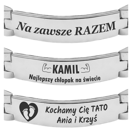 Srebrna Stalowa Bransoleta 20 cm z Grawerem – Personalizowany Prezent dla Mężczyzny, ICE, Walentynki, Dzień Ojca, Urodziny, Imieniny, Boże Narodzenie