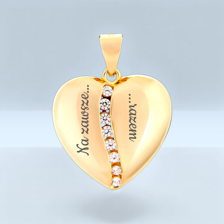 Elegancka Zawieszka Serce Srebro 925 Pozłacane Cyrkonie Grawer Gratis Prezent