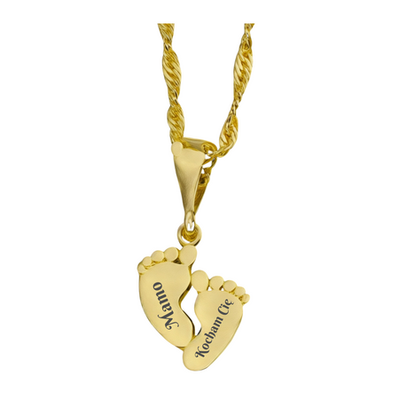 Złoty Naszyjnik Podwójne Stópki 585 z Grawerem – Łańcuszek w Pudełku z Dedykacją