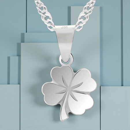 Srebrny naszyjnik koniczynka 925 z grawerem – łańcuszek singapur + pudełko prezentowe