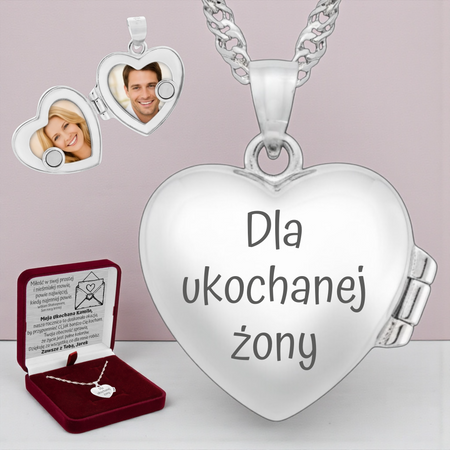 Naszyjnik srebrny sekretnik serce 925 na łańcuszku Singapur – grawer i dedykacja w pudełku
