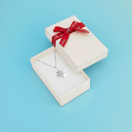 Srebrny naszyjnik koniczynka 925 z grawerem – łańcuszek ankier + pudełko prezentowe