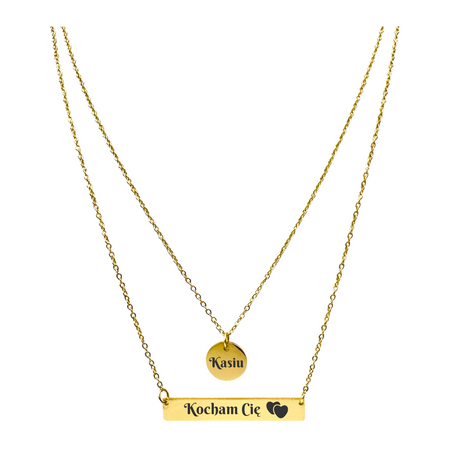 Naszyjnik Damski Podwójny Złoty ze Stali Szlachetnej 316L z Grawerem – Personalizowany Prezent