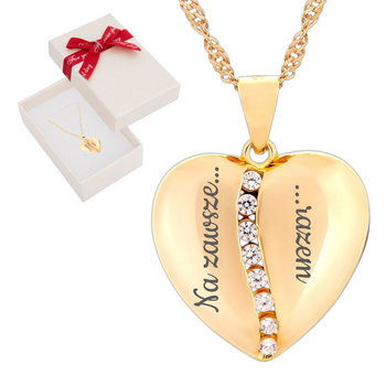 Elegancki naszyjnik serce srebro 925 pozłacane 24K z grawerem na obu połówkach
